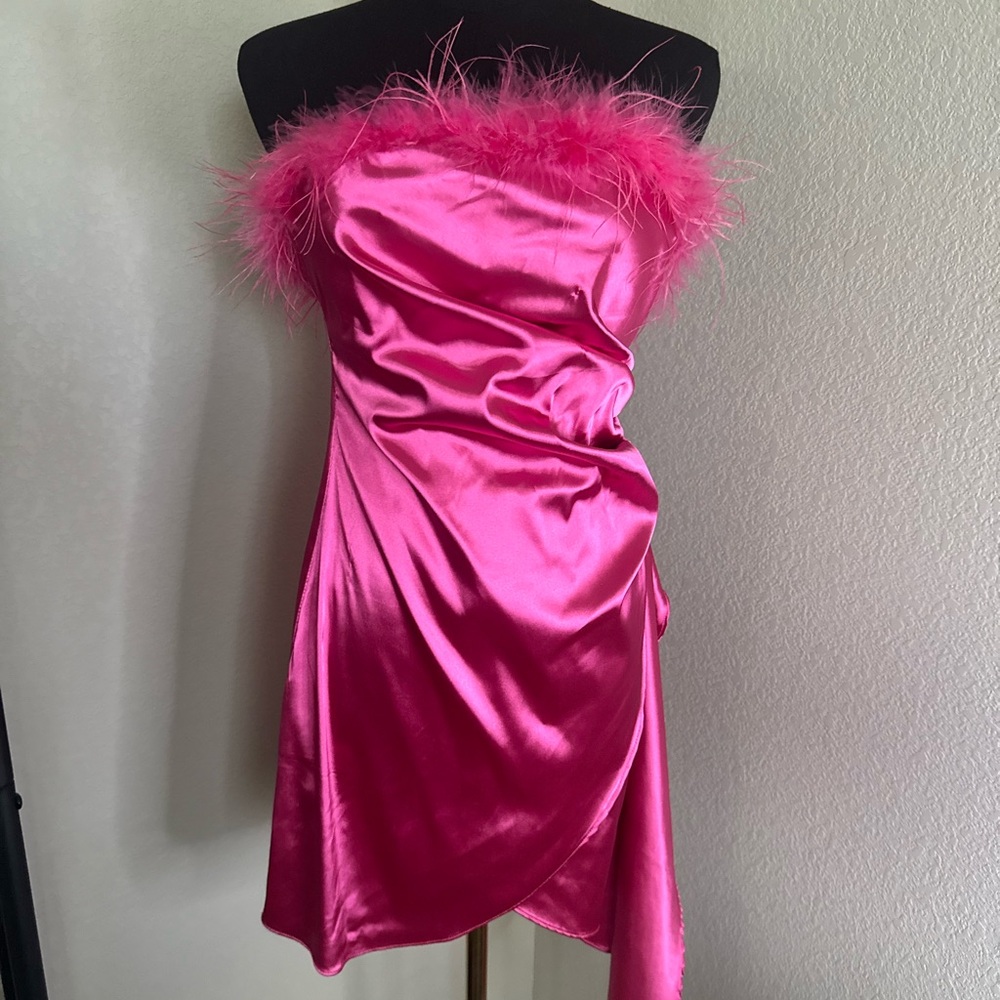 Pink Strapless Ruched Babydoll Dress